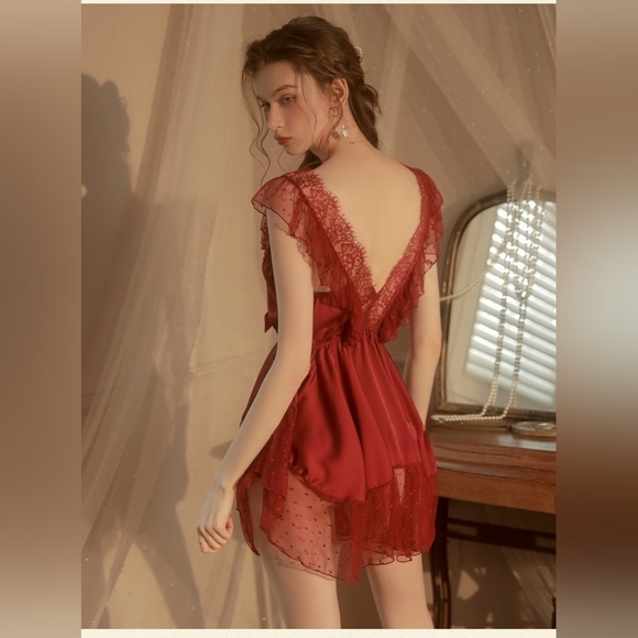 French Lace Sexy Gauzy Pyjama + G-string, size S-XL - Picture 4 of 8